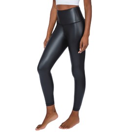90 Degree By Reflex Super High Waist Faux Leather Fleece Lined Ankle Leggings for Women - Black - S