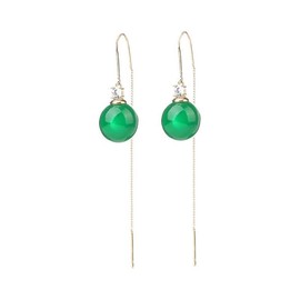 Green Pendant Threader Drop Dangle Earrings, Green Glass Teardrop Earrings With Ear Wires, Green Long Wire Bridal Jewelry Chain Earrings Threader Earrings for Women, one size, Acrylic, No Gemstone