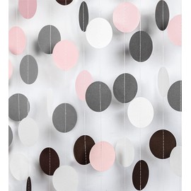 Gray Brown Pink White Party-Decorations - 52Ft Paper Garland Rustic Birthday Streamers Baby Shower Bridal Shower Wedding Boho Theme Decor