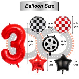 7PCS Race Car Balloons - 40 Inch Number 3 Balloons - Tire Mylar Balloons for 3rd Birthday Party Decorations - Race Car Birthday Party Decorations