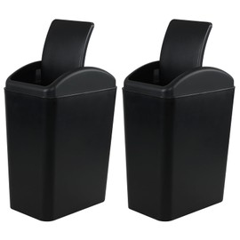 Quickquick 4.5 Gallon Plastic Trash Can with Swing Lid, Slim Garbage Bins, Black, 2 Pack