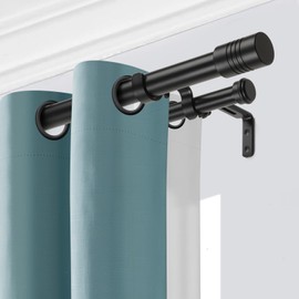 Creatyi 1 Inch Heavy Duty Double Curtain Rods 32 to 144 Inch Adjustable Double Curtain Rods for Windows for Bedroom Living Room Kitchen Study Office (Black)