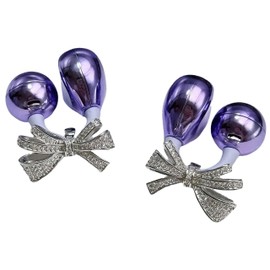 Cloud Zion Clip on Earbuds Headset Jewelry Open Ear Bluetooth Earbuds Headphones Ladies Women's Fashion Accessories DIY Explosion Flash Full Diamond Ice Flower Earphone Drilling Buckle (Bow tie)