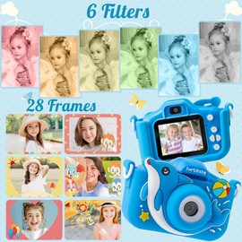 Kids Digital Dual Lens Camera - Selfie Video Camera with 64GB SD Card, 48MP Digital Camera with Shockproof Case, 1080P HD Video Camcorder Toy for Boys & Girls Age 3-12 Birthday Toy Gifts (Blue Whale)