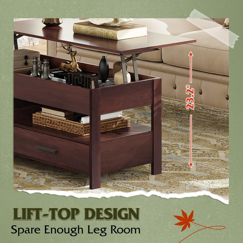 WLIVE Coffee Table, 39" Lift Top Coffee Table with Hidden