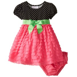 Bonnie Baby Baby Girls Eyelash Ruffle Tier Skirt Party Dress, Fuchsia/Black/White Polka Dot, 12 Months