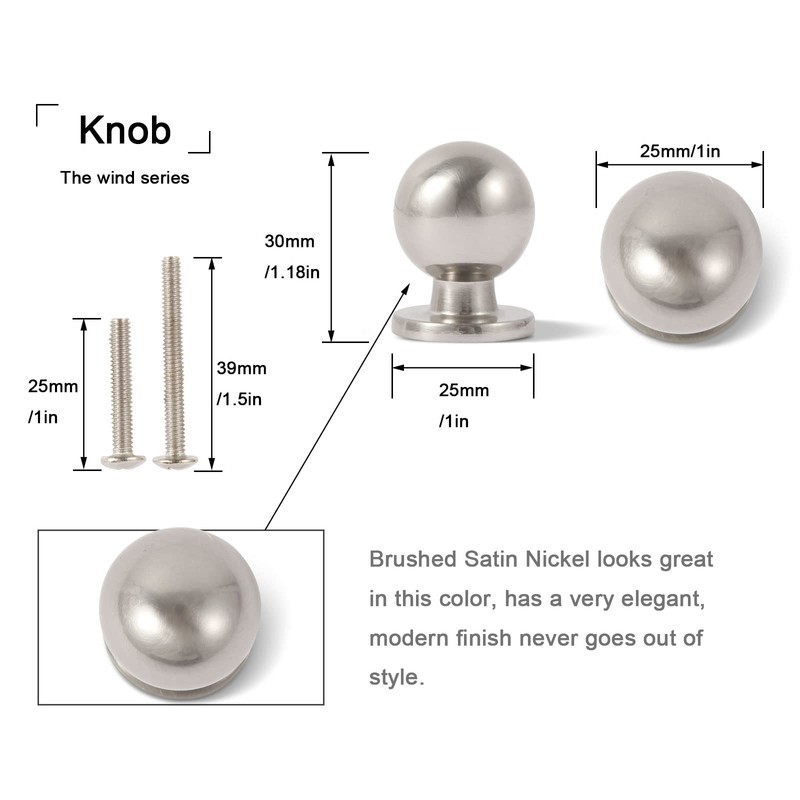 khtumeware Brushed Nickel Cabinet knobs,10 Pack 1 Inch (25mm) Diameter