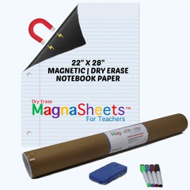 MagnaSheets Magnetic Notebook Paper 22"W x 28"H | 1 Eraser, 4 Markers, 1 Dry Erase Magnetic Writing Page | Teacher, Classroom, Lakeshore, Created as Teacher Resources, Learning, Teaching Supplies