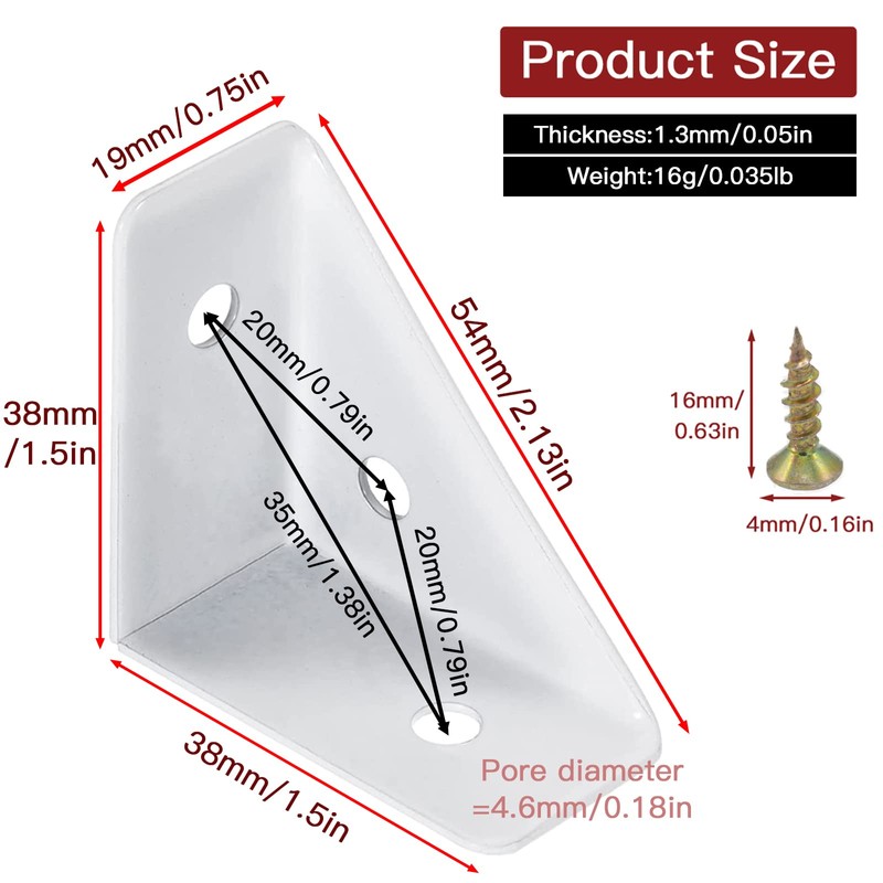 Joyangy 10Pcs White Right Angle Corner Shelf Bracket, 38x38mm Metal