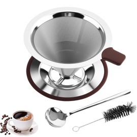 Zosenyer Coffee Filter Stainless Steel Reusable, Coffee Filter Holder Attachment with Spoon and Cleaning Brushes, Paperless Coffee Filter for Making Manual Coffee. Perfect for 3-4 Cups