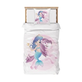 DJDEA Copripiumino Unicorno 120 x 150 cm con 1 federa 40 x 60 cm – Parure da letto singolo e ragazza, colore: bianco, copripiumino per bambina in poliestere con cerniera