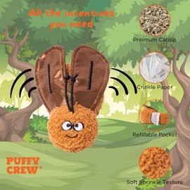 Puffy Crew Interactive Catnip Cat Plush Toy, Insect Theme, 5'', for All Breed Size Cats (Cockroach)
