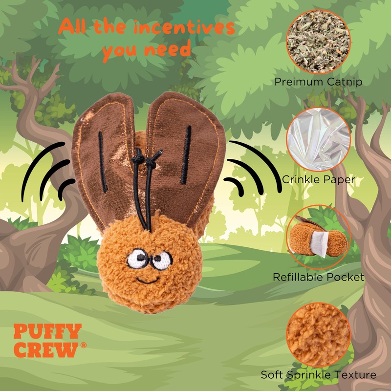 Puffy Crew Interactive Catnip Cat Plush Toy, Insect Theme, 5'',