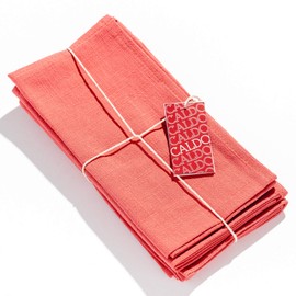 Caldo Linen Dinner Napkins - Rustic- Soft and Durable Cloth- Washable and Reusable - 4 Pack - 20x20 inch (Coral)