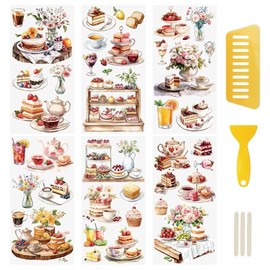 WANDIC 6 Sheets Rub On Transfer Sticker, Afternoon Tea Dessert Sticker Decal for DIY Scrapbooking Photo Albums Furniture, 15 * 30cm