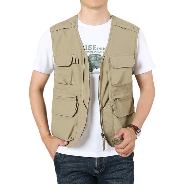 Gihuo Men's Outdoor Pockets Fly Fishing Safari Photo Travel Vest（Khaki-M）