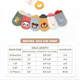 Aroveea Toddler Socks Non Slip Grip Baby Socks 12 Pack for Toddler Boys Girls Kids Socks,Cute Cotton Baby Socks, Animal1, 5-7 Years