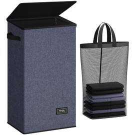 SOLEDI Laundry Hamper with Lid 100L Large & Tall Collapsible Laundry Basket, Clothes Hamper with Bag Removable Easy to Carry, Dirty Hampers for Bedroom, Bathroom, Dorm, College, Navy Blue
