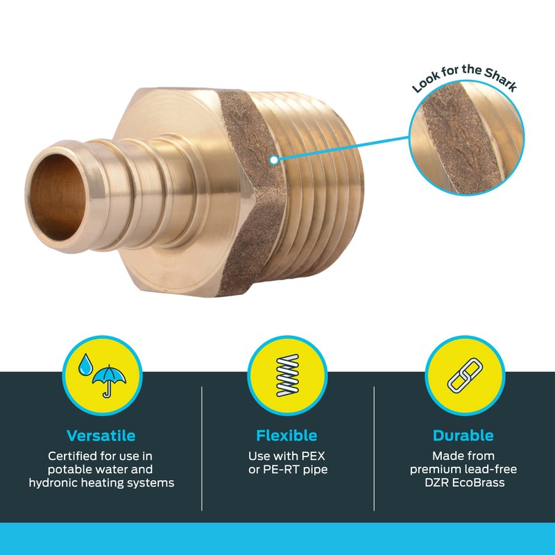 SharkBite 1/2 Inch Crimp MNPT Male Adapter, Brass Plumbing Fitting,