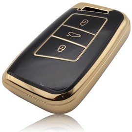 FOAMO Car Key Case Compatible with VW Passat B8, Seat, Skoda Keyless Car Key - TPU Key Case - Protective Cover for Car Keys Black / Gold