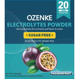 OZENKE Electrolytes Powder Packets, Hydration Packets, Electrolytes Powder No Sugar, Portable Electrolyte Drink Mix for Rapid Hydration, Low Sodium | 0 Calorie | Passion Fruit Flavor | 20 Sticks
