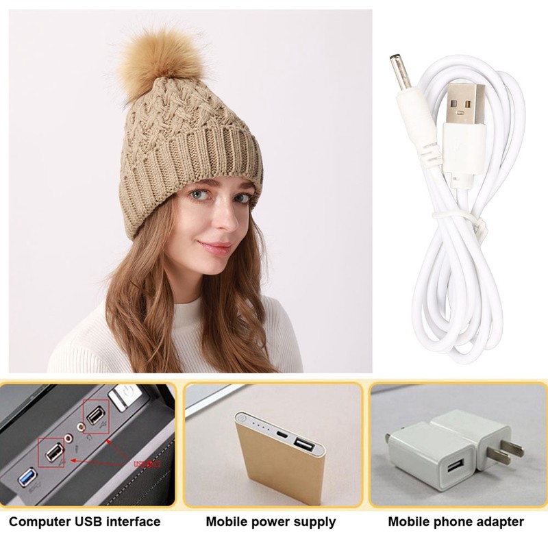 Warm Heating Knitted Hat Electric Soft USB Rechargeable Warming Hat