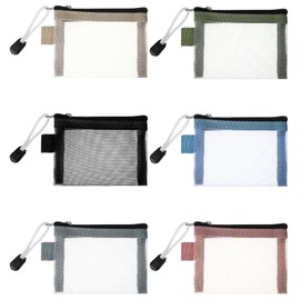 ValueBargain Small Mesh Zipper Pouch 6 pack，9.4"x6.3" Nylon Travel Organizer Pouch for Makeup, Keys, Coins, Cards | 6 Assorted Colors, Lightweight Cosmetic Bags for Women
