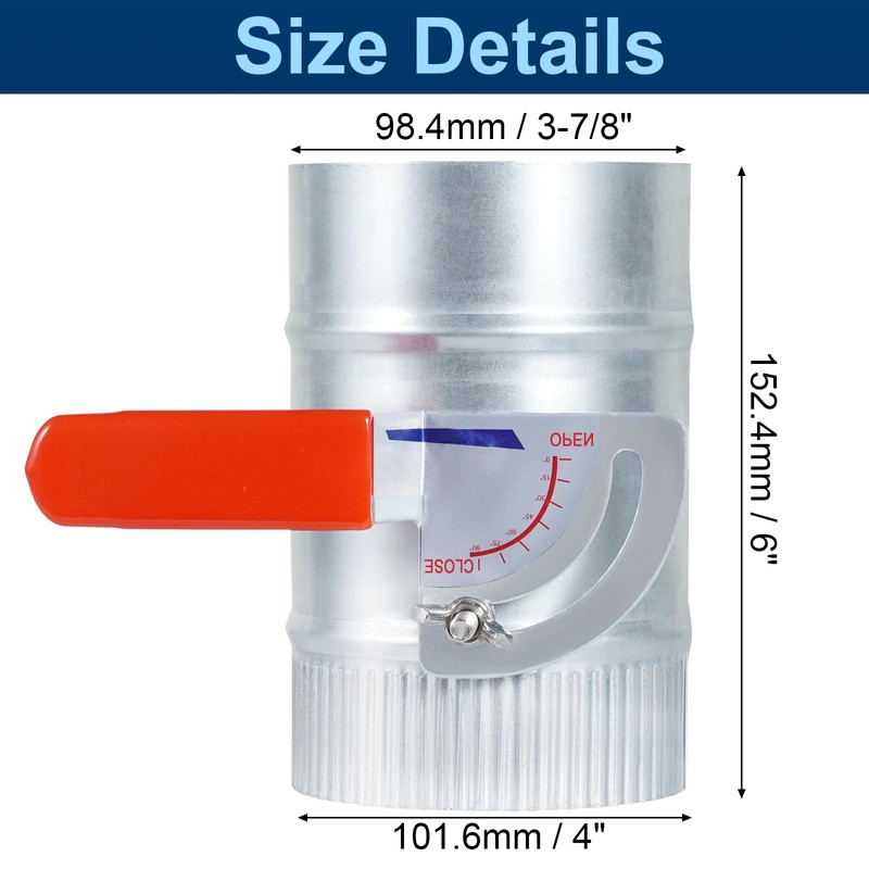 4 Inch HVAC Duct Backdraft Damper, Galvanized Iron Manual Volume
