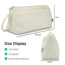 BOZIEE Corduroy Fabric Pencil Case Large Capacity Pencil Case Cordury Pencil Case School Pencil Case Organiser for School Office Girls Teenagers Pencil Case, beige, Cordury