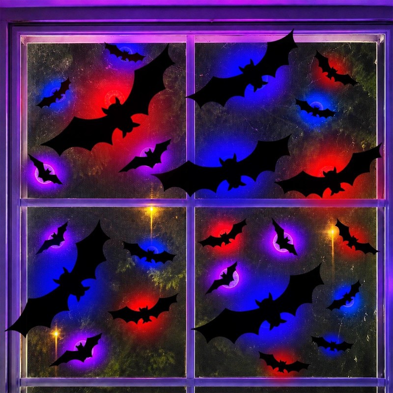 LED Bats Halloween Decoration, 3D Bat Wall Lights for Door/Window