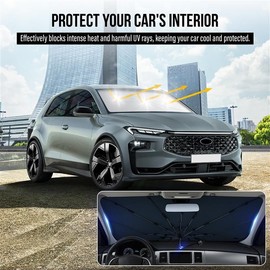 EcoNour Windshield Umbrella Sun Shade for Car |Foldable Car Window Shade for Baby| Polarized Sun Visor Covers | Fits Hatchbacks, Coupes, & Small Sedans | Medium 57" x 33"