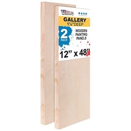 U.S. Art Supply 12" x 48" Birch Wood Paint Pouring Panel Boards, Gallery 1-1/2" Deep Cradle (Pack of 2) - Artist Depth Wooden Wall Canvases - Painting Mixed-Media Craft, Acrylic, Oil, Encaustic