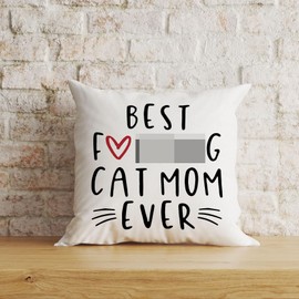 POPOU Cat Mom Decorative Throw Pillow Case, Best Cat Mom Gift, 18 x 18 inch Home Decor Cushion Cover