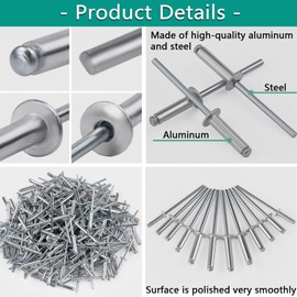 SYJINHUASY 100pcs Stck Alu Blindnieten Sortiment Popnieten,Pop Nieten Stahlniete,Silber Aluminium Blindnieten (Silver, 4.8x12)