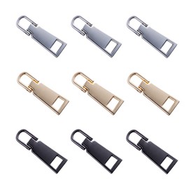 9 Piece Zipper Replacement Set - Metal Zipper Pulls & Tabs for Clothes, Backpacks, Suitcases & Handbags (Golden, Silver, Gun Black)