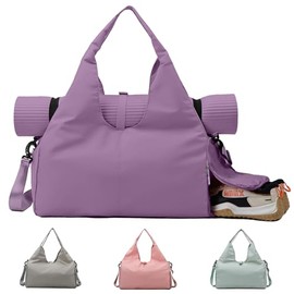 Bolsa de Gimnasia para Mujer,Bolsa de Yoga con Hebilla para Esterilla de Yoga,Bolso de Mano con Compartimento para Zapatos para Gimnasio y Viajes (Púr