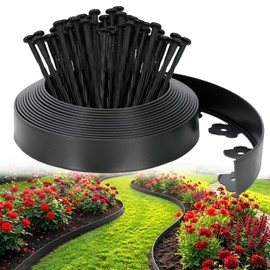 Velway Landscape Edging Kit 40 FT, No Dig Garden Edging Border with 60 Spikes, 2 Inch High Heavy Duty Plastic Lawn Edging for Flower Beds, Walkways & Yard Landscaping, Black