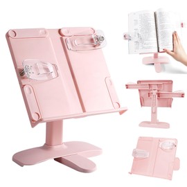 Atril para Libros Multifuncional, soporte de lectura, Atril para Partituras, Porta para Libros Cocina con Clips Elásticos para Páginas para Partitura de (Rosa)