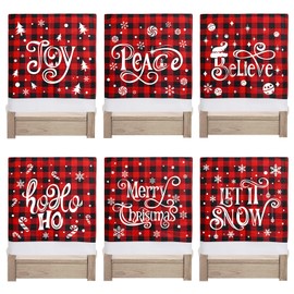 KIMOBER 6PCS Christmas Chair Covers Decor,Red and Black Buffalo Plaid Xmas Chair Slipcovers Sets for Christmas Dinning Decoration