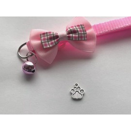 Unbranded Pet Collar Adjustable Buckle Cute Cat Dog w/ Bell Bow Tie/Plaid Pink 1Pc