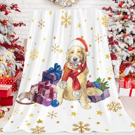 JOOCAR Christmas Golden Retriever Throw Blanket Funny Dog Blanket Winter Festival Gift Cozy Soft Lightweight Flannel Plush Blankets for Bed Couch Living Room Sofa Chair,50x60 Inch