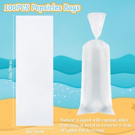 MAQIHAN 100 Ice Candy Plastic Bags - 4x12 Bolsas para bolis de hielo mexicanos Freeze Icepop Bags Popsicle Mold bolsas para helados caseros Popsicle Wrappers Yogurt Ice Cream Smoothie Mold Bag