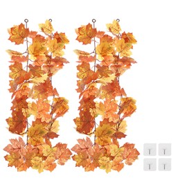 PATIKIL Fall Garlands 5.7Ft/Piece, 2 Pack Artificial Autumn Foliage Garlands Maple Leaves Hanging Vines Leaf Decoration for Home Wedding Fireplace Party,Red/Yellow/Brown