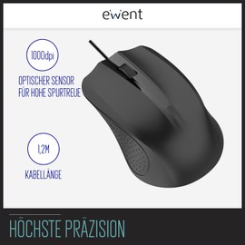 Computermaus mit Kabel USB, Kabelgebundene Optische USB-Maus mit 3 Tasten, 1000 DPI, Ergonomisches Design, Beidhändig tragbar, für PC/Mac/Laptop,für Windows 11/10/8/7/Vista/XP, MAC OS 10.1 oder höher