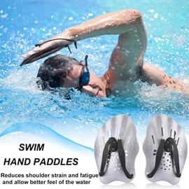 TAGNEFLOR 2 par de Palas de natación de Entrenamiento, Ajustable Palas de Mano para Natación, Ligeras y rápidas, fáciles de Desmontar, Ayuda de natación para Adultos y niños,Unisex (Gris)