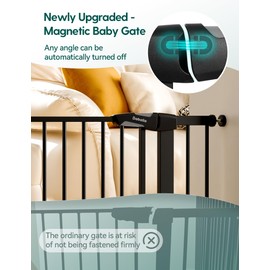 Babelio 29-43" Magnetic Baby Gate for Stairs,Doorways House,Kitchen,30" Tall Pet Barrier with Baffles,Pressure Mounted & Dual-Lock Design Safety for Kids Toddler,Auto-Close/Hold-Open,Black