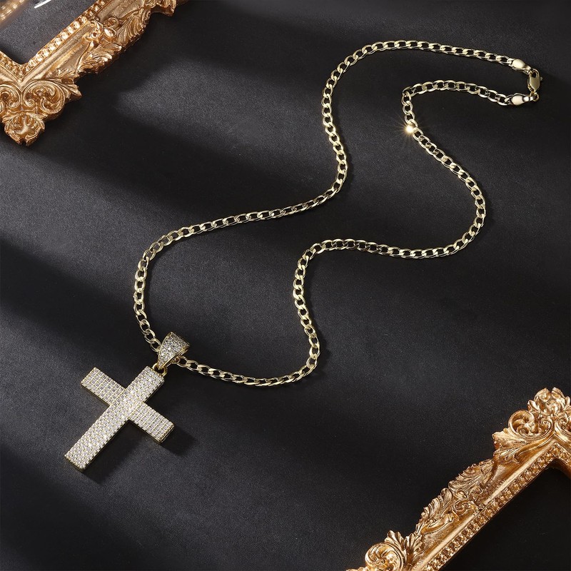 Gemsme 18K Gold Plated Cubic Zirconia Cross Pendant Chain Necklace