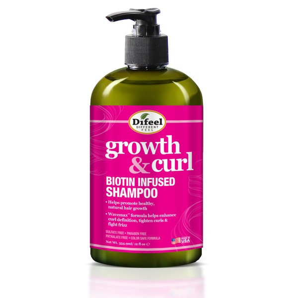 Difeel Champú Biotina Crecimiento y Curl 12 oz. - Champú para cabello rizado para el crecimiento del cabello, champú para rizos naturales