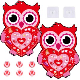 chiazllta 2PCS Valentine's Day Dart Board Sticky Balls Toys Games Valentines Owl Dart Board Kit with 6 Red Sticky Balls and 2 Hooks for Kids Boys Girls Valentine Indoor Outdoor Sports Fun Party Games