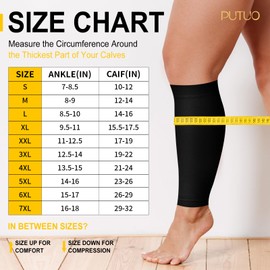 PUTUO Wide Calf Compression Sleeves: Plus Size Footless Compression Socks for Men Women with Big Legs – 20-30mmHg Calf Support for Varicose Veins Swelling Fatigue Black 3XL